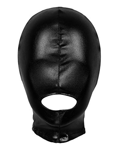 Agoky Damen Herren Latex Maske Glänzend Leder Kopfmaske Gesichtsmaske mit/ohne Augen Mund Öffnungen Cosplay Sexspielzeug Schwarz D Einheitsgröße von Agoky
