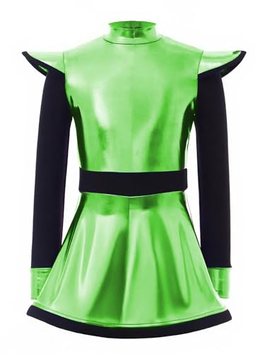 Agoky Damen Metallic Kleider Langarm Rollkragen Partykleid Flügelärmel Minikleider mit A Linie Rock Alien Cosplay Kostüm Motto Party Outfits Clubwear von Agoky