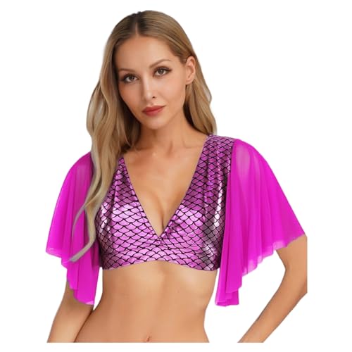 Agoky Damen Metallic Meerjungfrau T-Shirt Kurzarm V-Ausschnitt Crop Top Kurz Bauchfrei Oberteile mit Fischschuppen Druck Gogo Tanz Outfits Clubwear Hot Pink L Agoky Damen Metallic Meerjungfrau T-Shirt Kurzarm V-Ausschnitt Crop Top Kurz Bauchfrei Oberteile mit Fischschuppen Druck Gogo Tanz Outfits Clubwear Hot Pink L von Agoky