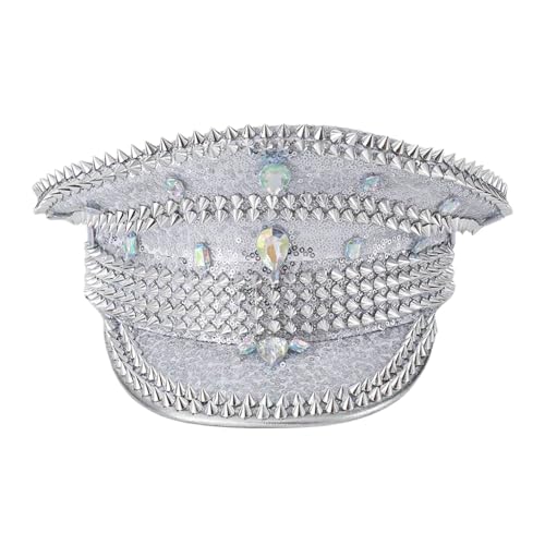 Agoky Damen Pailletten Kapitänsmütze Glitzer Strass Kapitänshut Modische Kopfbedeckung Militärhut Fasching Mottoparty Performance Silber Einheitsgröße Agoky Damen Pailletten Kapitänsmütze Glitzer Strass Kapitänshut Modische Kopfbedeckung Militärhut Fasching Mottoparty Performance Silber Einheitsgröße von Agoky