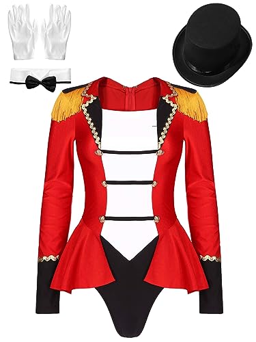 Agoky Damen Sexy Bodysuit Zirkus Kostüm Einteiler Body Trikot Pailletten Trikot Nachtwäsche Halloween Leotard Kostüm Rot H 3XL von Agoky