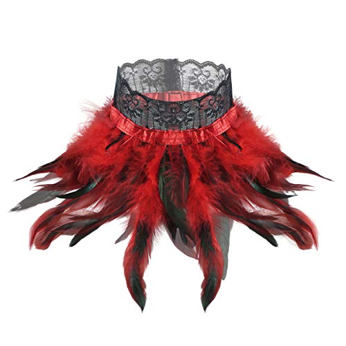 Agoky Damen Spitzen Choker Feder Kragen Elegant Gothic Federn Cape Schal Frauen Mädchen Kragen Mode Steampunk Kostüm Zubehör Rot One Size Agoky Damen Spitzen Choker Feder Kragen Elegant Gothic Federn Cape Schal Frauen Mädchen Kragen Mode Steampunk Kostüm Zubehör Rot One Size von Agoky