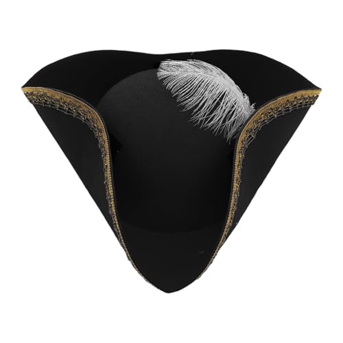 Agoky Distressed Dreispitz-Piratenhut mit Feder Kolonialhut für Damen und Herren Halloween-Kostüm von Agoky