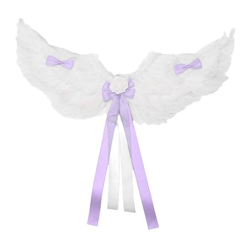 Agoky Exquisite Engel-Flügel mit Schleifenblumenband verziert Flügel für Weihnachten Halloween Karnevalsparty Lila Einheitsgröße von Agoky