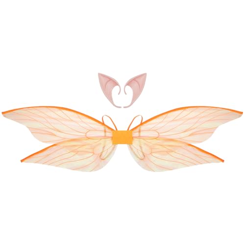 Agoky Glänzende Feenflügel Durchsichtige Libellenflügel Mit Elfenohren Für Halloweenparty Orange Einheitsgröße von Agoky