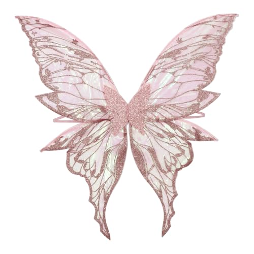 Agoky Glitter Schmetterling Flügel Prinzessin Fee Flügel Kleid bis Requisiten für Halloween Cosplay Party Rosa One Size von Agoky