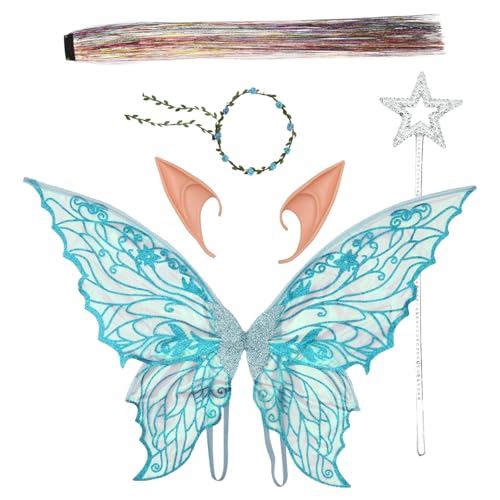 Agoky Glitzer Schmetterlingsflügel Haarglitzer Blumengirlande Elfenohren Sternstab Halloween Kostümzubehör Blau Einheitsgröße Agoky Glitzer Schmetterlingsflügel Haarglitzer Blumengirlande Elfenohren Sternstab Halloween Kostümzubehör Blau Einheitsgröße von Agoky