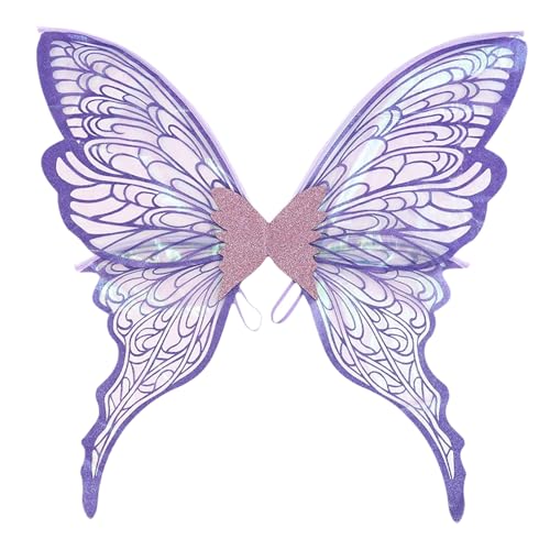 Agoky Glitzernde Schmetterlingsflügel und Blumenkrone, Elfenohren, Feenstab, Halloween-Cosplay-Kostüm-Accessoires Lila Einheitsgröße von Agoky