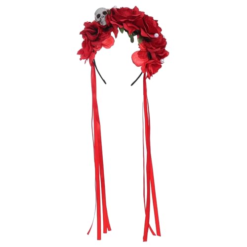 Agoky Gotische Florale Totenkopf Kopfschmuck Mexikanisches Tag Der Toten Stirnband Rosenblüten Krone Rot Einheitsgröße von Agoky
