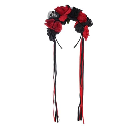 Agoky Gotische Florale Totenkopf Kopfschmuck Mexikanisches Tag Der Toten Stirnband Rosenblüten Krone Schwarz Rot Einheitsgröße von Agoky