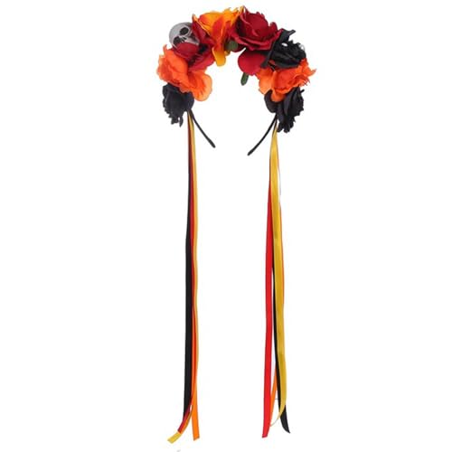 Agoky Gotische Florale Totenkopf Kopfschmuck Mexikanisches Tag Der Toten Stirnband Rosenblüten Krone Schwarz Rot Orange Einheitsgröße von Agoky