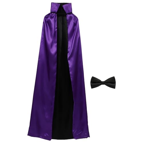 Agoky Halloween Umhang Vampirumhang Zauberer Hexe Zöpfe Haarreif Fliege Kostümzubehör Lila Cape D und Fliege Einheitsgröße von Agoky