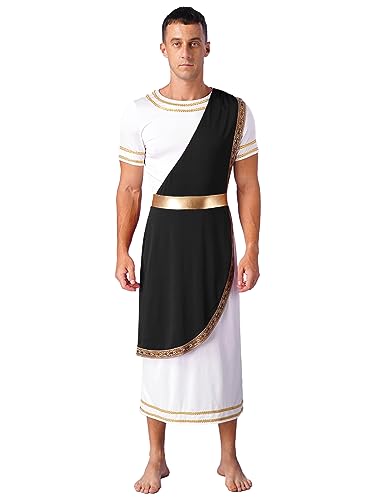 Agoky Herren Antike Griechische Historische Kostüme Toga Kleid Kurzarm Tunika Römer Gladiator Cosplay Halloween Verkleidung Schwarz 3XL von Agoky