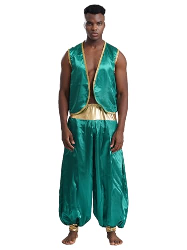 Agoky Herren Arabischer Prinz Kostüm Satin Weste Gilet und lange Hose Metallic Elastischer Bund Weites Bein Baggy Pants Cosplay Kostüm Motto Party Outfits Grün XXL Agoky Herren Arabischer Prinz Kostüm Satin Weste Gilet und lange Hose Metallic Elastischer Bund Weites Bein Baggy Pants Cosplay Kostüm Motto Party Outfits Grün XXL von Agoky