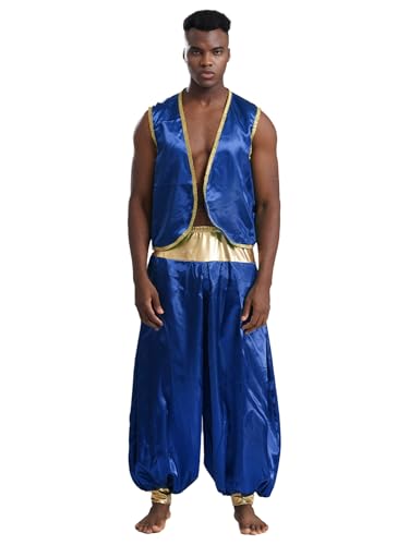 Agoky Herren Arabischer Prinz Kostüm Satin Weste Gilet und lange Hose Metallic Elastischer Bund Weites Bein Baggy Pants Cosplay Kostüm Motto Party Outfits Königsblau 3XL Agoky Herren Arabischer Prinz Kostüm Satin Weste Gilet und lange Hose Metallic Elastischer Bund Weites Bein Baggy Pants Cosplay Kostüm Motto Party Outfits Königsblau 3XL von Agoky
