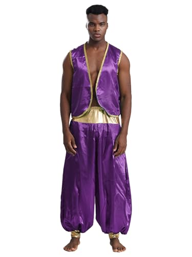 Agoky Herren Arabischer Prinz Kostüm Satin Weste Gilet und lange Hose Metallic Elastischer Bund Weites Bein Baggy Pants Cosplay Kostüm Motto Party Outfits Violett L Agoky Herren Arabischer Prinz Kostüm Satin Weste Gilet und lange Hose Metallic Elastischer Bund Weites Bein Baggy Pants Cosplay Kostüm Motto Party Outfits Violett L von Agoky