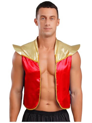 Agoky Herren Arabischer Prinz Weste Orient Sultan Gilet Kurze Ärmel Open Front Jacke Patchwork Tunika Shirts Halloween Cosplay Outfits Rot XXL Agoky Herren Arabischer Prinz Weste Orient Sultan Gilet Kurze Ärmel Open Front Jacke Patchwork Tunika Shirts Halloween Cosplay Outfits Rot XXL von Agoky