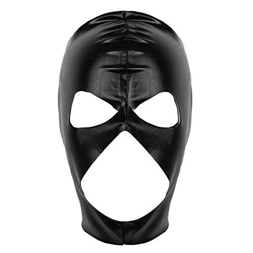 Agoky Herren Lack Leder Maske Haube Männer Gesichtsmaske mit Augen Mund Loch für Party Halloween Cosplay Outfits Schwarz One Size von Agoky