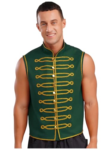 Agoky Herren Mittelalter Weste Ärmellos Rollkragen Anzugweste Goldene Posamenten-Knebelknopf Retro Vest Tank Top Hemd Halloween Cosplay Outfits gr. S-3XL Grün S von Agoky