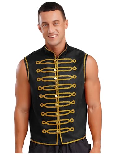 Agoky Herren Mittelalter Weste Ärmellos Rollkragen Anzugweste Goldene Posamenten-Knebelknopf Retro Vest Tank Top Hemd Halloween Cosplay Outfits gr. S-3XL Schwarz 3XL Agoky Herren Mittelalter Weste Ärmellos Rollkragen Anzugweste Goldene Posamenten-Knebelknopf Retro Vest Tank Top Hemd Halloween Cosplay Outfits gr. S-3XL Schwarz 3XL von Agoky