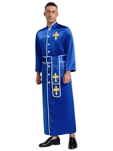 Agoky Herren Priester Cosplay Kostüm Klerus Robe Langarm Hemdkleid Stehkragen Blusenkleid mit Knopfleiste Bindengürtel Halloween Outfits Königsblau M Agoky Herren Priester Cosplay Kostüm Klerus Robe Langarm Hemdkleid Stehkragen Blusenkleid mit Knopfleiste Bindengürtel Halloween Outfits Königsblau M von Agoky