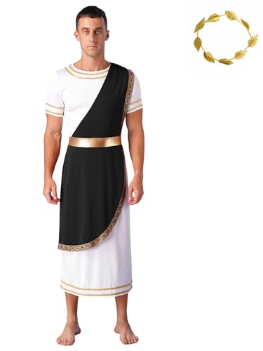 Agoky Herren Römer Kostüm Griechischer Gott Zeus Cosplay Toga Kleid mit Metallic Lorbeer Kranz Motto Party Fasching Outfits Schwarz XL Agoky Herren Römer Kostüm Griechischer Gott Zeus Cosplay Toga Kleid mit Metallic Lorbeer Kranz Motto Party Fasching Outfits Schwarz XL von Agoky