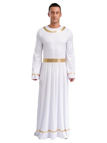 Agoky Herren Römer Kostüm Griechischer Gott Zeus Cosplay Uniform Langarm Toga Kleid mit Metallic Saum Motto Party Fasching Cosplay Outfits Weiß M Agoky Herren Römer Kostüm Griechischer Gott Zeus Cosplay Uniform Langarm Toga Kleid mit Metallic Saum Motto Party Fasching Cosplay Outfits Weiß M von Agoky