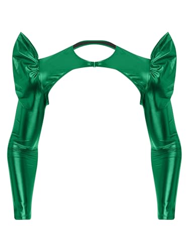 Agoky Herren Wetlook Unterwäsche Lack Leder Crop Top Langarm Unterhemden Shirt Weste bauchfrei Brust Körper Harness Ärmel Party Clubwear M-XXL Grün XXL von Agoky