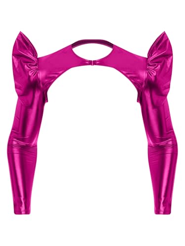 Agoky Herren Wetlook Unterwäsche Lack Leder Crop Top Langarm Unterhemden Shirt Weste bauchfrei Brust Körper Harness Ärmel Party Clubwear M-XXL Hot Pink XL von Agoky