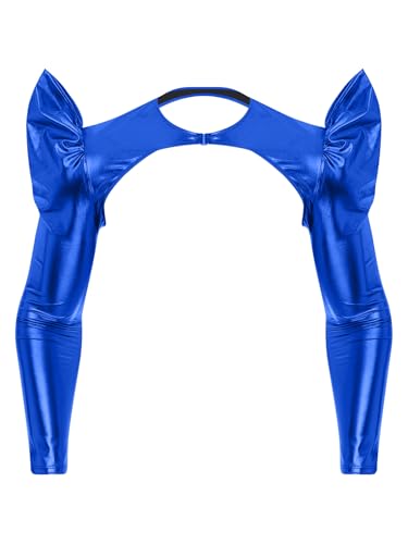 Agoky Herren Wetlook Unterwäsche Lack Leder Crop Top Langarm Unterhemden Shirt Weste bauchfrei Brust Körper Harness Ärmel Party Clubwear M-XXL Königsblau M von Agoky