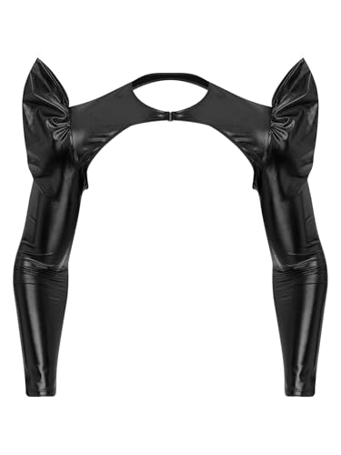 Agoky Herren Wetlook Unterwäsche Lack Leder Crop Top Langarm Unterhemden Shirt Weste bauchfrei Brust Körper Harness Ärmel Party Clubwear M-XXL Schwarz XXL von Agoky