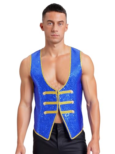 Agoky Herren Zirkusdirektor Kostüm Frack Ärmellose Pailletten Weste mit Zierknöpfe Halloween Fasching Karneval Mottoparty Cosplay Outfits von Agoky