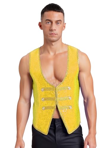 Agoky Herren Zirkusdirektor Kostüm Frack Ärmellose Pailletten Weste mit Zierknöpfe Halloween Fasching Karneval Mottoparty Cosplay Outfits von Agoky