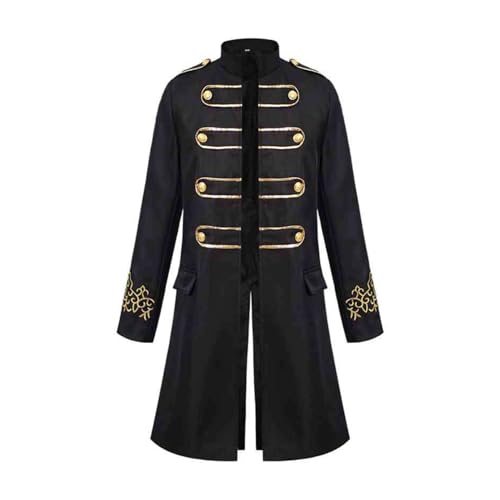 Agoky Herren Zirkusdirektor Kostüm Lange Anzugjacke Stehkragen Blazer Trechcoat Gothic Steampunk Frack Mantel Halloween Party Outfits Schwarz S von Agoky