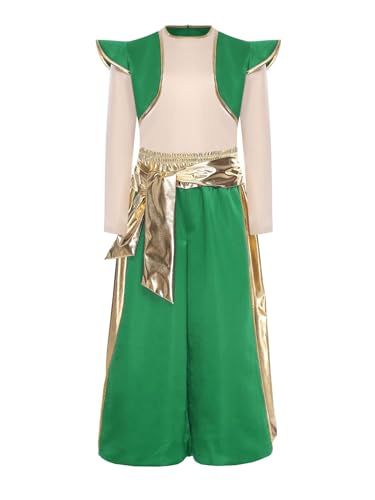Agoky Jungen Arabischer Prinz Kostüm Set aus Langarm Shirt Bedruckt Weste Oberteil + Lange Weite Hose Metallic Taillenbund Kinderkostüm Halloween Fasching Outfits Grün 146-152 Agoky Jungen Arabischer Prinz Kostüm Set aus Langarm Shirt Bedruckt Weste Oberteil + Lange Weite Hose Metallic Taillenbund Kinderkostüm Halloween Fasching Outfits Grün 146-152 von Agoky