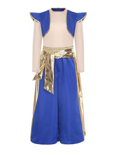 Agoky Jungen Arabischer Prinz Kostüm Set aus Langarm Shirt Bedruckt Weste Oberteil + Lange Weite Hose Metallic Taillenbund Kinderkostüm Halloween Fasching Outfits Königsblau 158-164 Agoky Jungen Arabischer Prinz Kostüm Set aus Langarm Shirt Bedruckt Weste Oberteil + Lange Weite Hose Metallic Taillenbund Kinderkostüm Halloween Fasching Outfits Königsblau 158-164 von Agoky