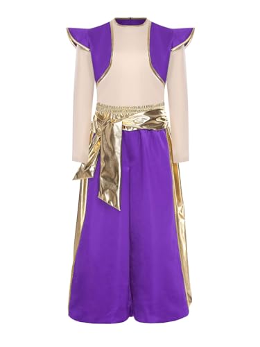 Agoky Jungen Arabischer Prinz Kostüm Set aus Langarm Shirt Bedruckt Weste Oberteil + Lange Weite Hose Metallic Taillenbund Kinderkostüm Halloween Fasching Outfits Violett 158-164 Agoky Jungen Arabischer Prinz Kostüm Set aus Langarm Shirt Bedruckt Weste Oberteil + Lange Weite Hose Metallic Taillenbund Kinderkostüm Halloween Fasching Outfits Violett 158-164 von Agoky