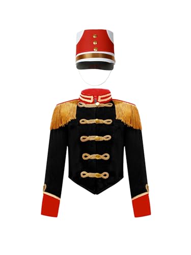 Agoky Jungen Nußknacker Prinz Jacke und Hut Kinder Zirkusdirektor Cosplay Kostüm Weihnachten Fasching Karneval Outfits Schwarz C 146-152 von Agoky