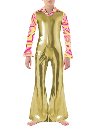 Agoky Kinder Disco Outfits Jungen Metallic Ganzkörperanzug Langarm Jumpsuit Overall mit Retro 70er Jahre Pants Einteiler Flare Ärmel Hosenanzug Glitzer Body Agoky Kinder Disco Outfits Jungen Metallic Ganzkörperanzug Langarm Jumpsuit Overall mit Retro 70er Jahre Pants Einteiler Flare Ärmel Hosenanzug Glitzer Body von Agoky