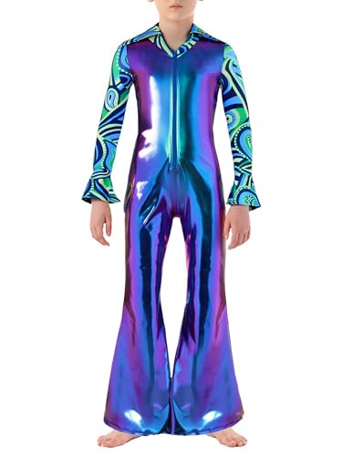 Agoky Kinder Disco Outfits Jungen Metallic Ganzkörperanzug Langarm Jumpsuit Overall mit Retro 70er Jahre Pants Einteiler Flare Ärmel Hosenanzug Glitzer Body Agoky Kinder Disco Outfits Jungen Metallic Ganzkörperanzug Langarm Jumpsuit Overall mit Retro 70er Jahre Pants Einteiler Flare Ärmel Hosenanzug Glitzer Body von Agoky