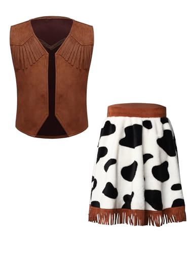 Agoky Kinder Mädchen Cowboy Kostüm Western Wildleder Weste und Leoparden Print Rock Halloween Fasching Karneval Motto Party Cosplay Outfits Braun 170 Agoky Kinder Mädchen Cowboy Kostüm Western Wildleder Weste und Leoparden Print Rock Halloween Fasching Karneval Motto Party Cosplay Outfits Braun 170 von Agoky