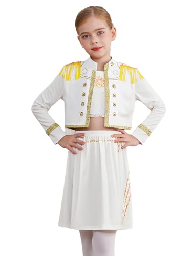 Agoky Kinder Sängerin Kostüm Mädchen 3er Set Bekleidungsset aus Langarm Crop Top Jacke + Ärmellose Unterhemd + Kurze Hose Modern Jazz Outfits Typ A 116-122 von Agoky