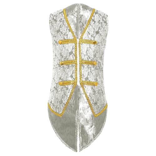 Agoky Kinder Viktorianische Weste Mädchen Jungen Ärmellose Anzugweste Vintage Blumen Stickerei Mittelalter Renaissance Waistcoat Steampunk Oberbekleidung Cosplay Outfits Weiß 110-116 von Agoky