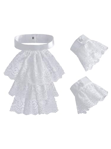 Agoky Kolonialer Spitzenkragen Gerüschter Falscher Kragen Spitzenjabot Kragen Und Manschetten Für Renaissancethemenparty 1Set Kragen und Manschetten Einheitsgröße von Agoky