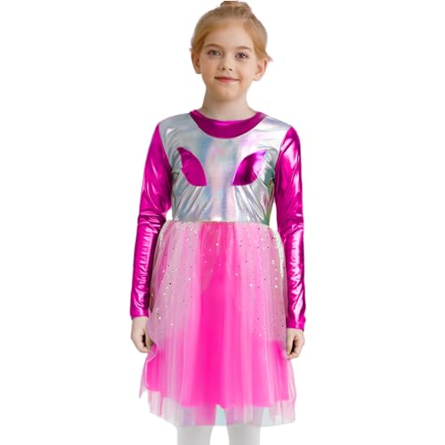 Agoky Mädchen Alien Kostüm Langarm Kleider mit Tutu Rock Metallic Ballettkleid Mimik Aufdruck Tanzkleid Halloween Fasching Cosplay Outfits Hot Pink 134-140 Agoky Mädchen Alien Kostüm Langarm Kleider mit Tutu Rock Metallic Ballettkleid Mimik Aufdruck Tanzkleid Halloween Fasching Cosplay Outfits Hot Pink 134-140 von Agoky