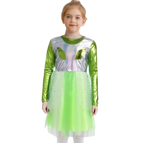 Agoky Mädchen Alien Kostüm Langarm Kleider mit Tutu Rock Metallic Ballettkleid Mimik Aufdruck Tanzkleid Halloween Fasching Cosplay Outfits Leuchtendes Grün 122-128 Agoky Mädchen Alien Kostüm Langarm Kleider mit Tutu Rock Metallic Ballettkleid Mimik Aufdruck Tanzkleid Halloween Fasching Cosplay Outfits Leuchtendes Grün 122-128 von Agoky