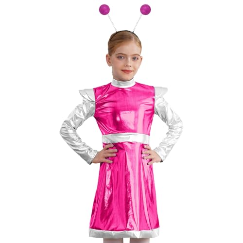 Agoky Mädchen Alien Kostüm Langarm Rollkragen Kleider mit Farbblock Außerirdisches Leben Stirnband Glänzend Tanzkleider Eiskunstlauf Bekleidung Hot Pink 158-164 Agoky Mädchen Alien Kostüm Langarm Rollkragen Kleider mit Farbblock Außerirdisches Leben Stirnband Glänzend Tanzkleider Eiskunstlauf Bekleidung Hot Pink 158-164 von Agoky