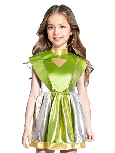 Agoky Mädchen Alien Kostüm Metallic Farbblock Kleider mit Ausgestellt Rock Glänzendes Ballettkleid Tanzkleid Halloween Fasching Cosplay Outfits Leuchtendes Grün 134-140 Agoky Mädchen Alien Kostüm Metallic Farbblock Kleider mit Ausgestellt Rock Glänzendes Ballettkleid Tanzkleid Halloween Fasching Cosplay Outfits Leuchtendes Grün 134-140 von Agoky
