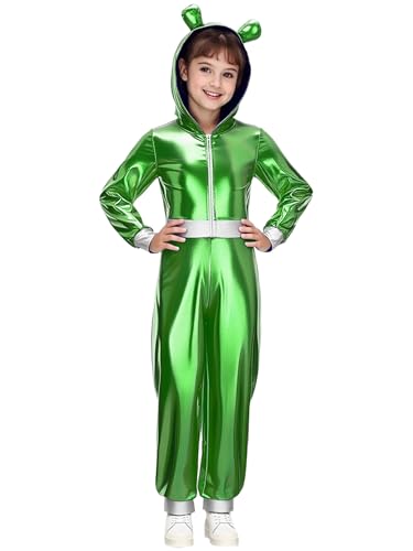 Agoky Mädchen Alien Kostüm Metallic Ganzkörperanzug Langarm Jumpsuit Loose Fit Hooded Overall mit Ohren Farbblock Einteiler Weltraum Cosplay Outfits Leuchtendes Grün 170 Agoky Mädchen Alien Kostüm Metallic Ganzkörperanzug Langarm Jumpsuit Loose Fit Hooded Overall mit Ohren Farbblock Einteiler Weltraum Cosplay Outfits Leuchtendes Grün 170 von Agoky
