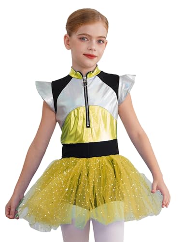 Agoky Mädchen Alien Kostüm Metallic Kleider mit Tutu Rock Glänzend Ballettkleid Tanzkleid Halloween Fasching Cosplay Outfits Fluoreszierendes Gelb B 134-140 Agoky Mädchen Alien Kostüm Metallic Kleider mit Tutu Rock Glänzend Ballettkleid Tanzkleid Halloween Fasching Cosplay Outfits Fluoreszierendes Gelb B 134-140 von Agoky